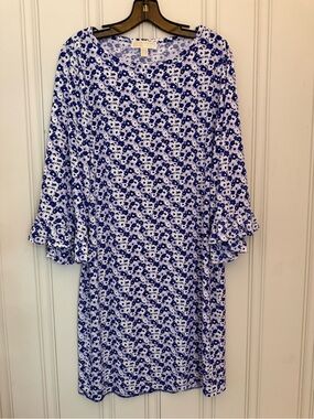 MICHAEL Michael Kors Blue and White Floral Ruffle-Sleeve Dress